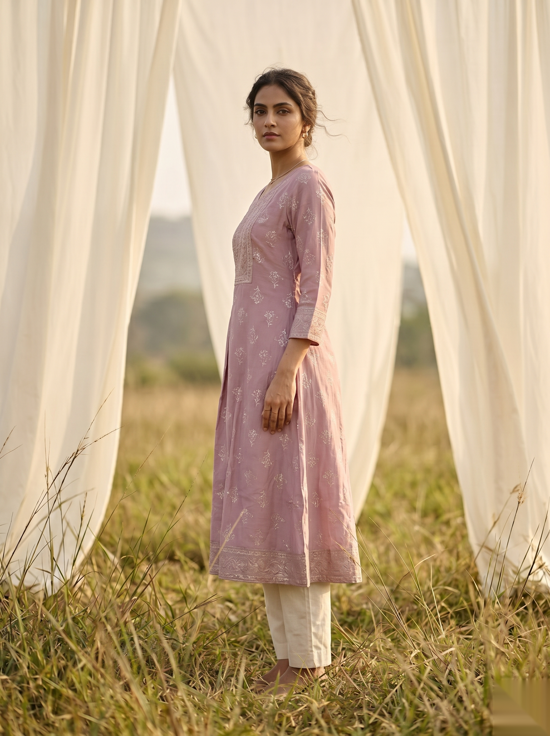 Elegent Umberlla kurti - Dull Pink