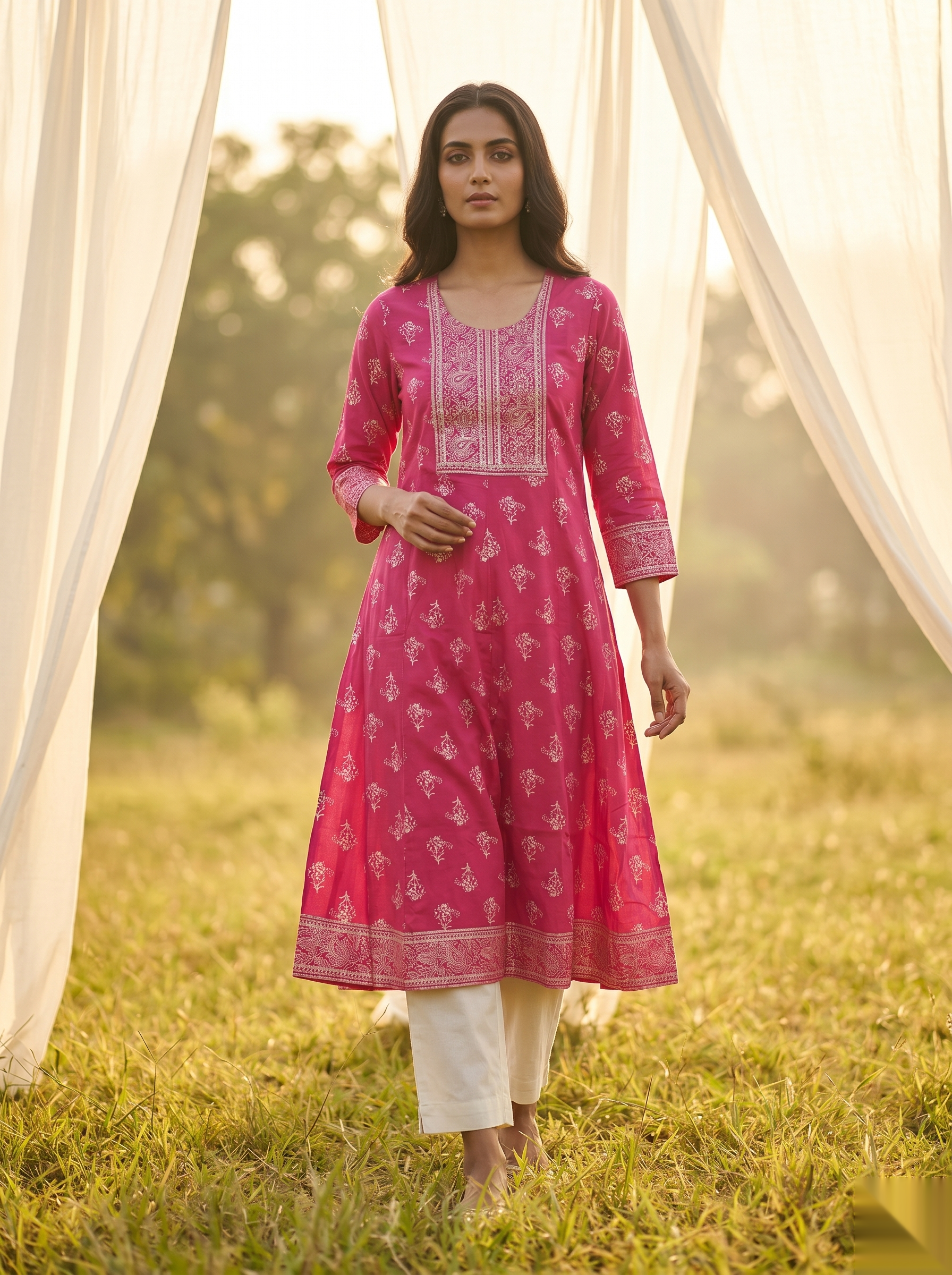 Elegent Umberlla kurti - Deep Pink