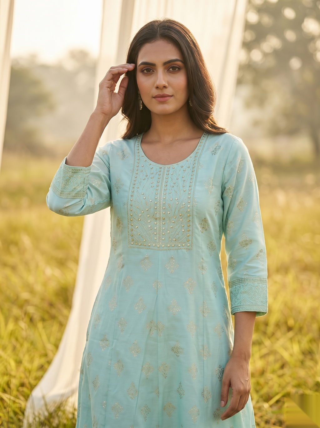 Elegent Umberlla kurti - Ocean Blue