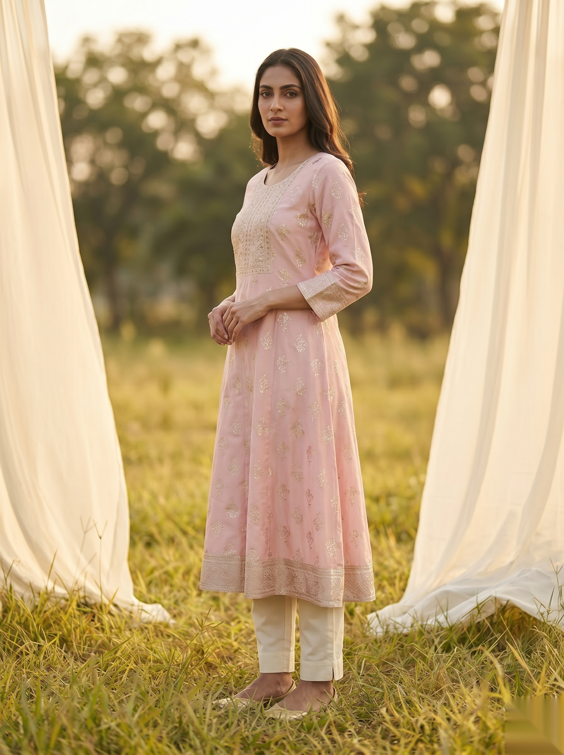 Elegent Umberlla kurti - Light peach