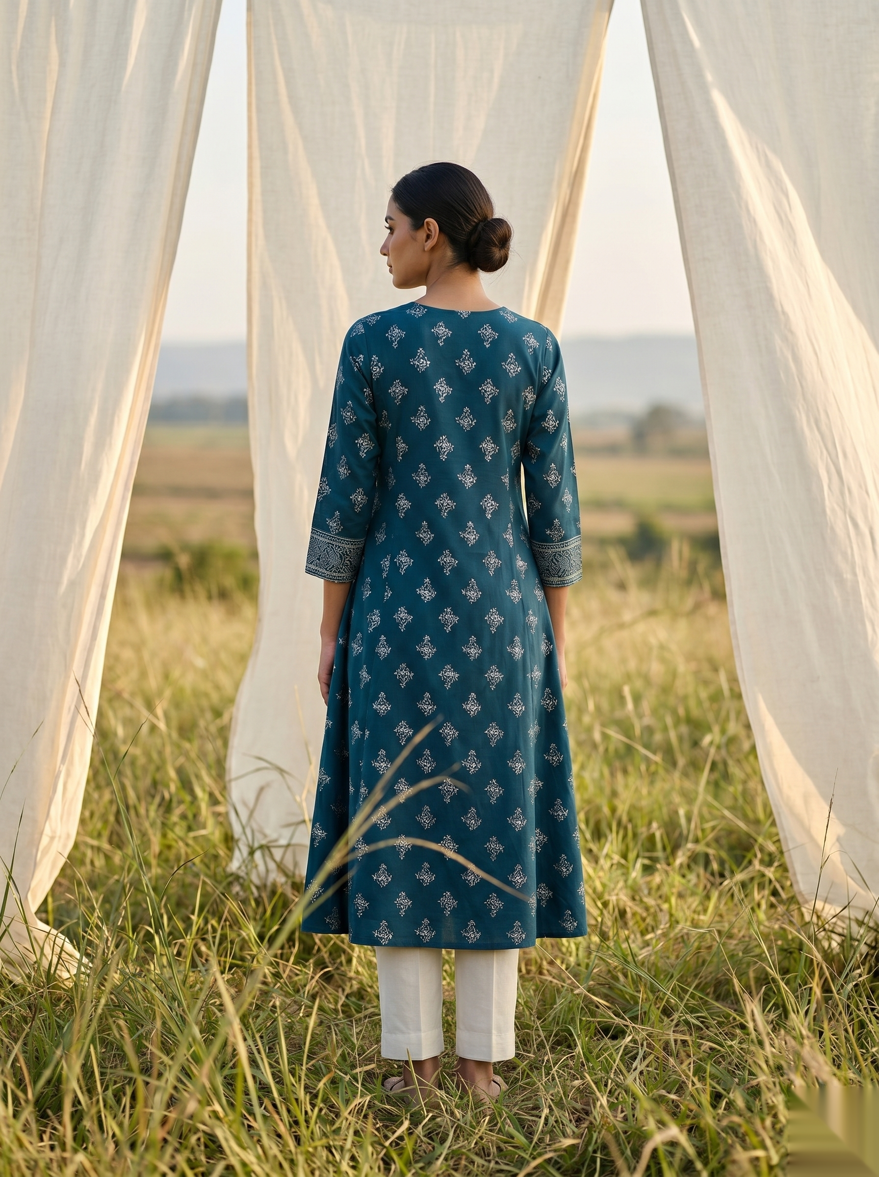 Elegent Umberlla kurti - Aqua Green