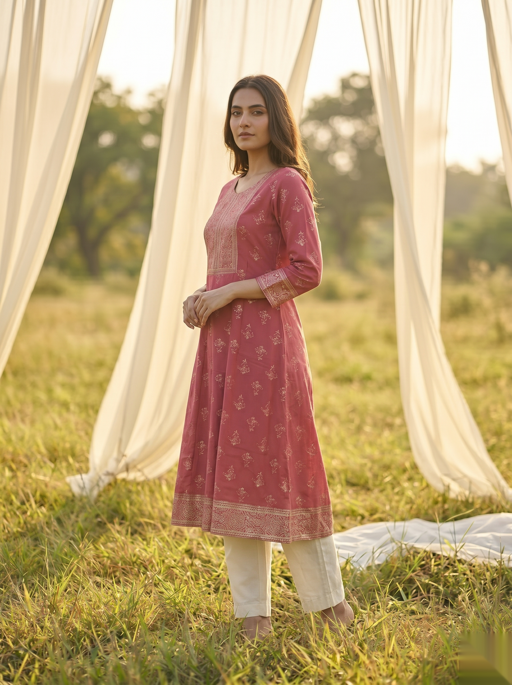 Elegent Umberlla kurti - Dull Red