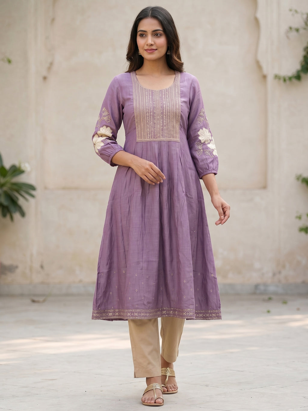 Lavender Hand Embroidery kurti