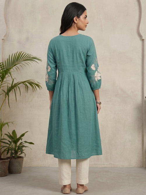 Aqua Blue Hand Embroidery Kurti