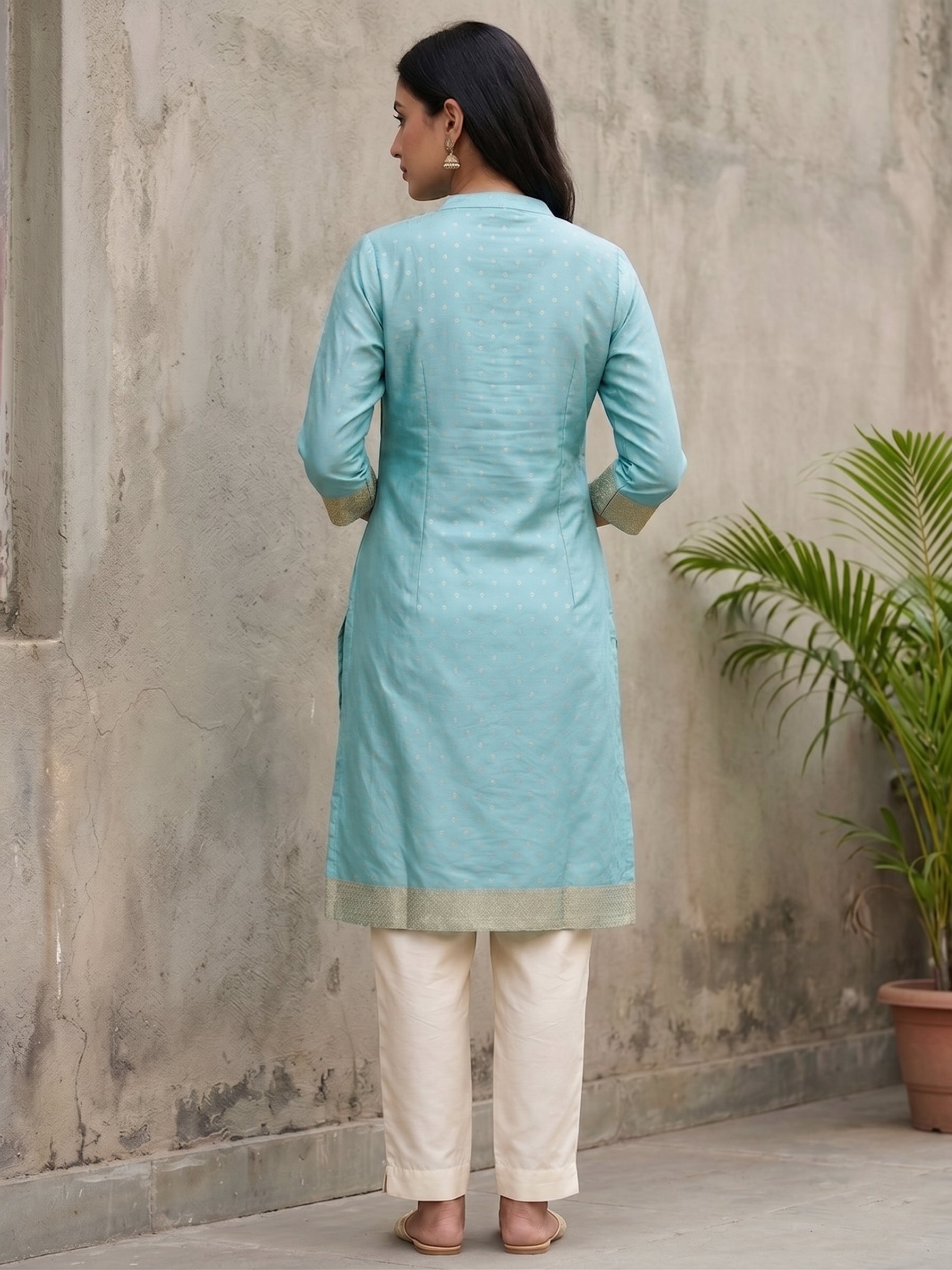 Blue Gold Border Kurti