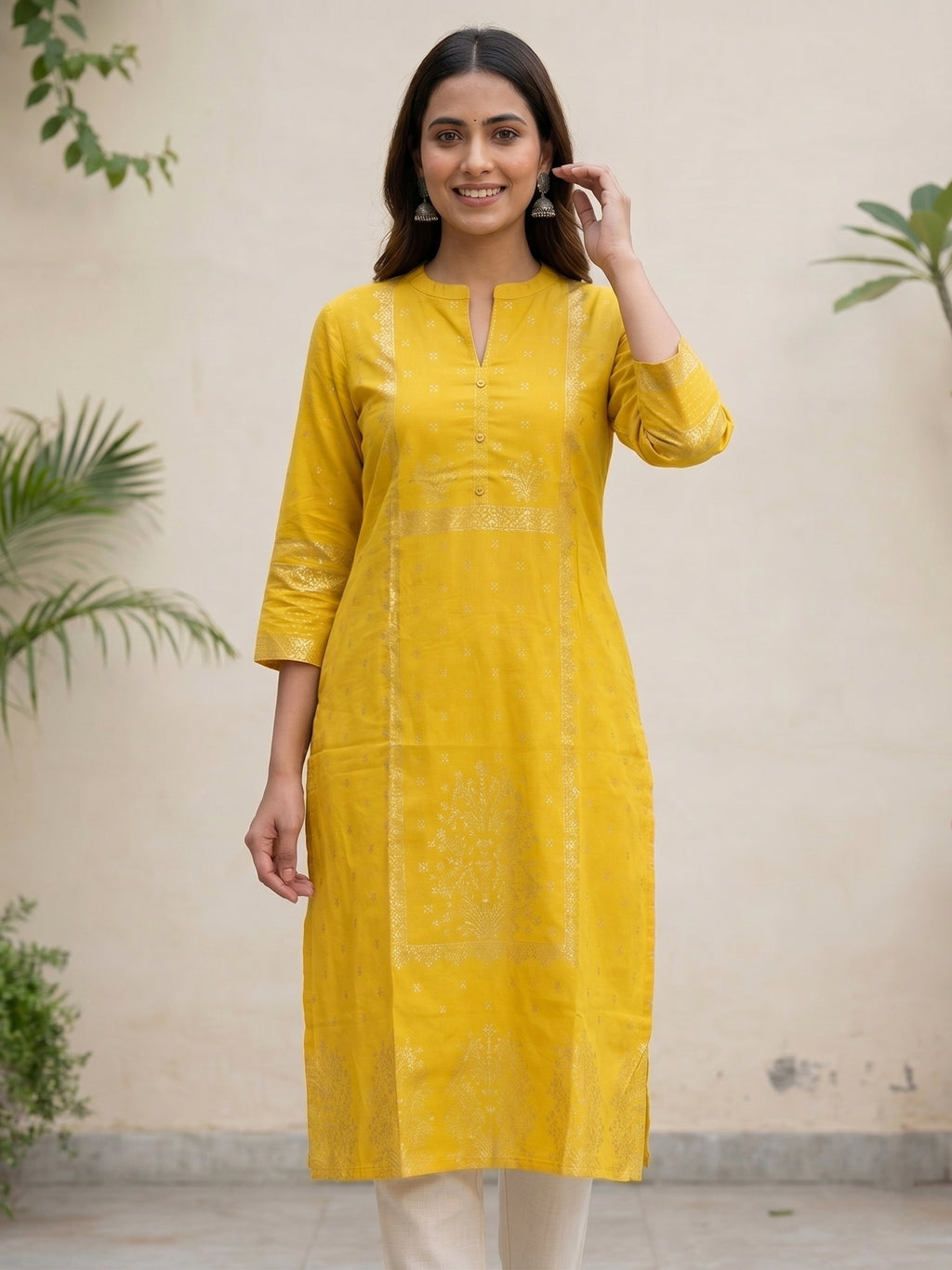 Yellow Gold Border Kurti
