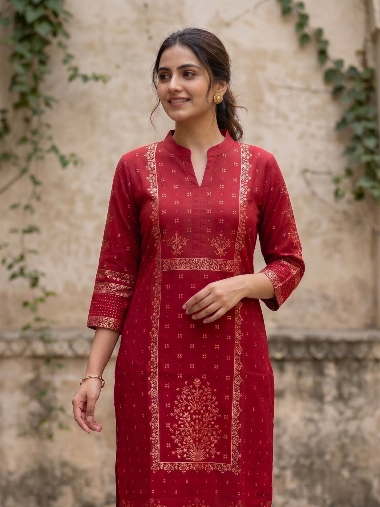 Red Gold Border Kurti