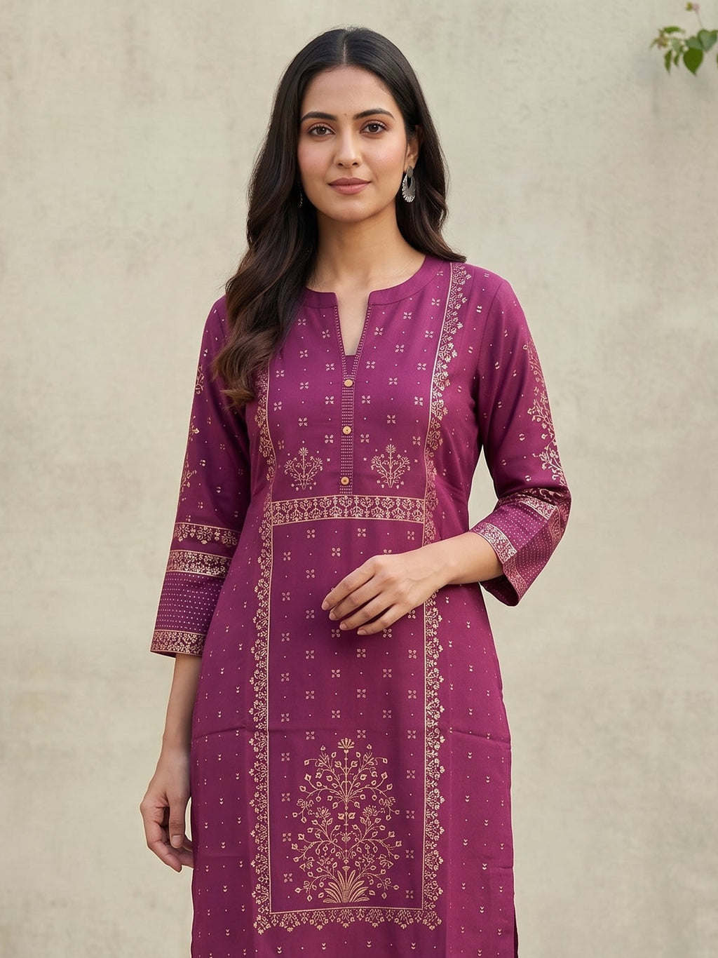 Purple Gold Border Kurti