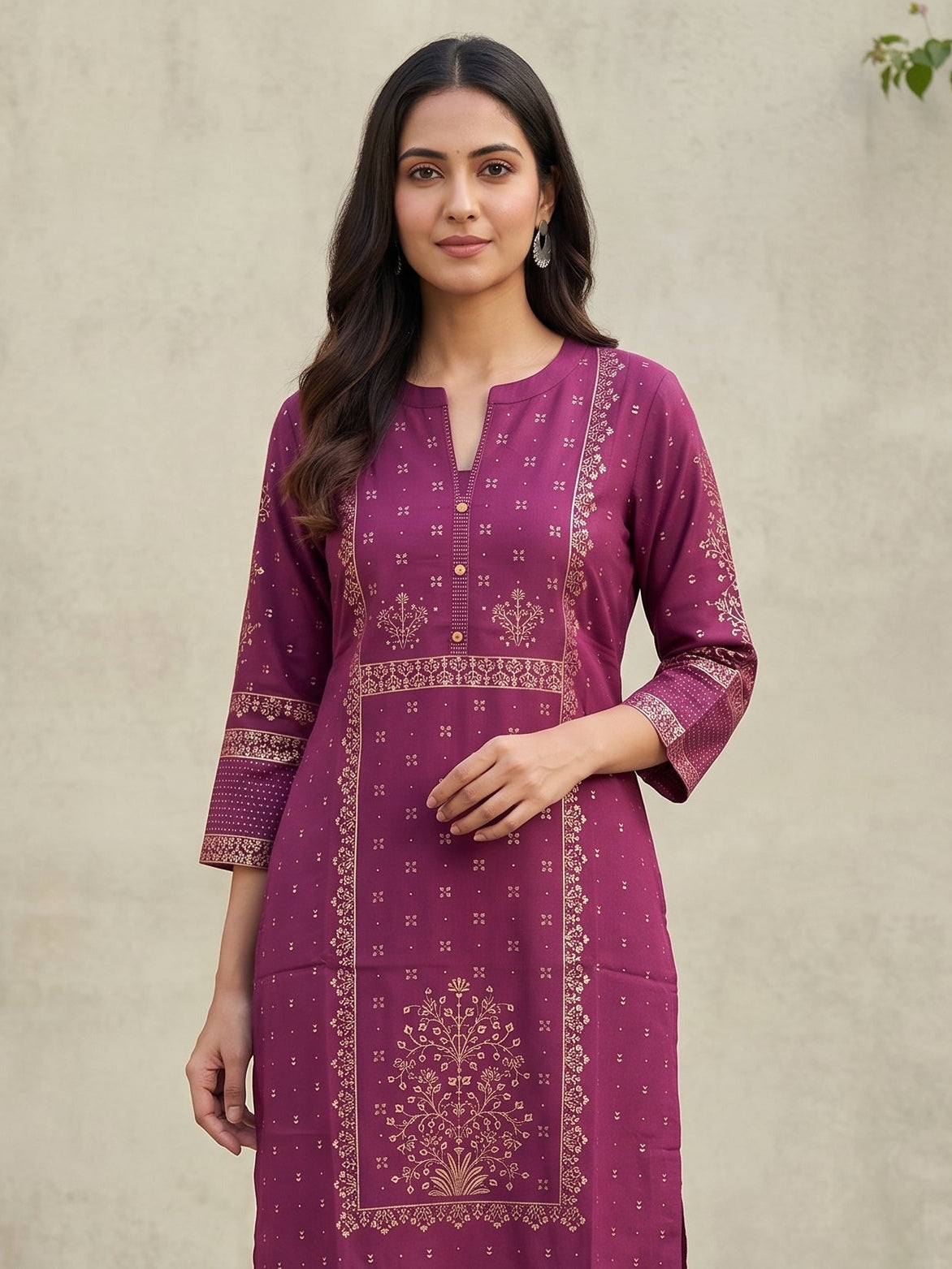 Purple Gold Border Kurti