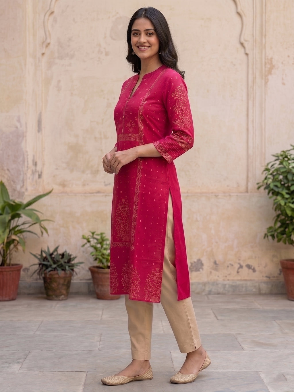 Red Gold Border Kurti