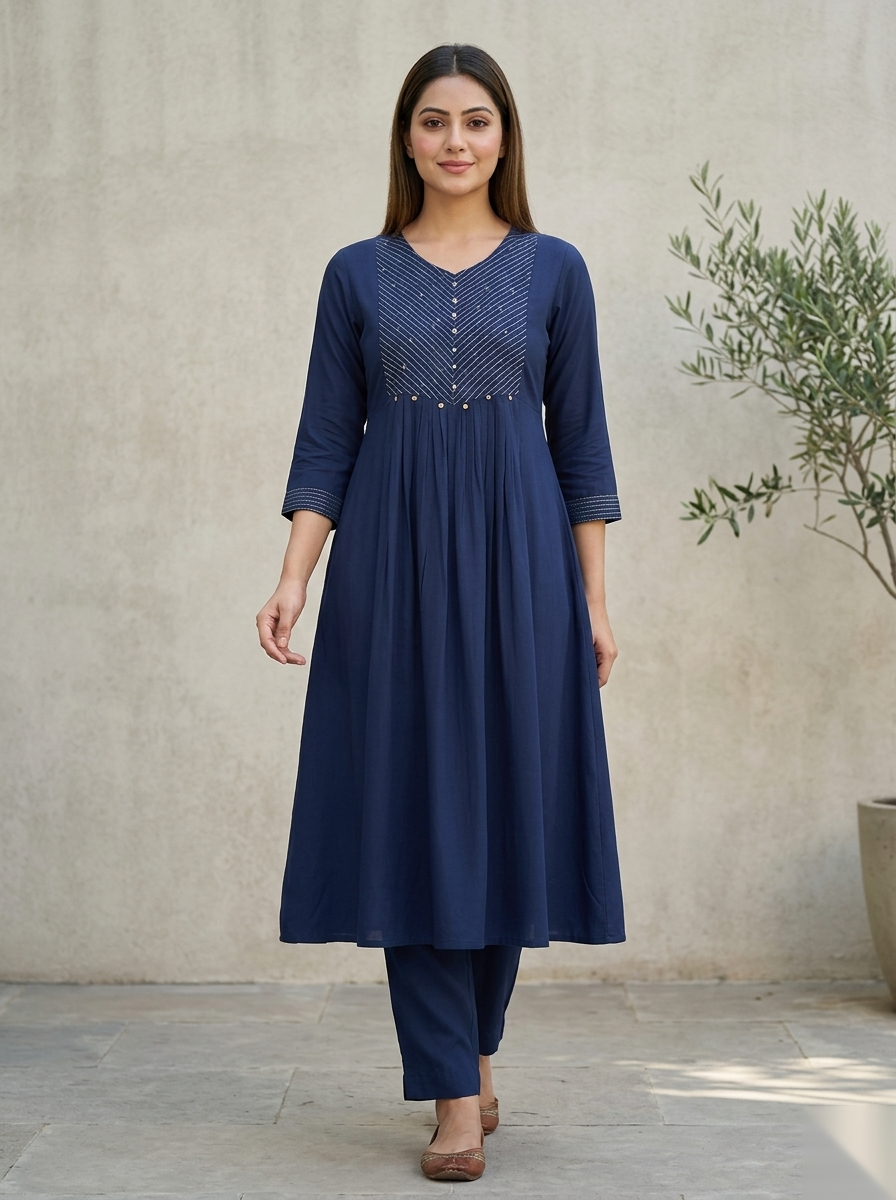 Dark Blue Long Top Umbrella Kurti