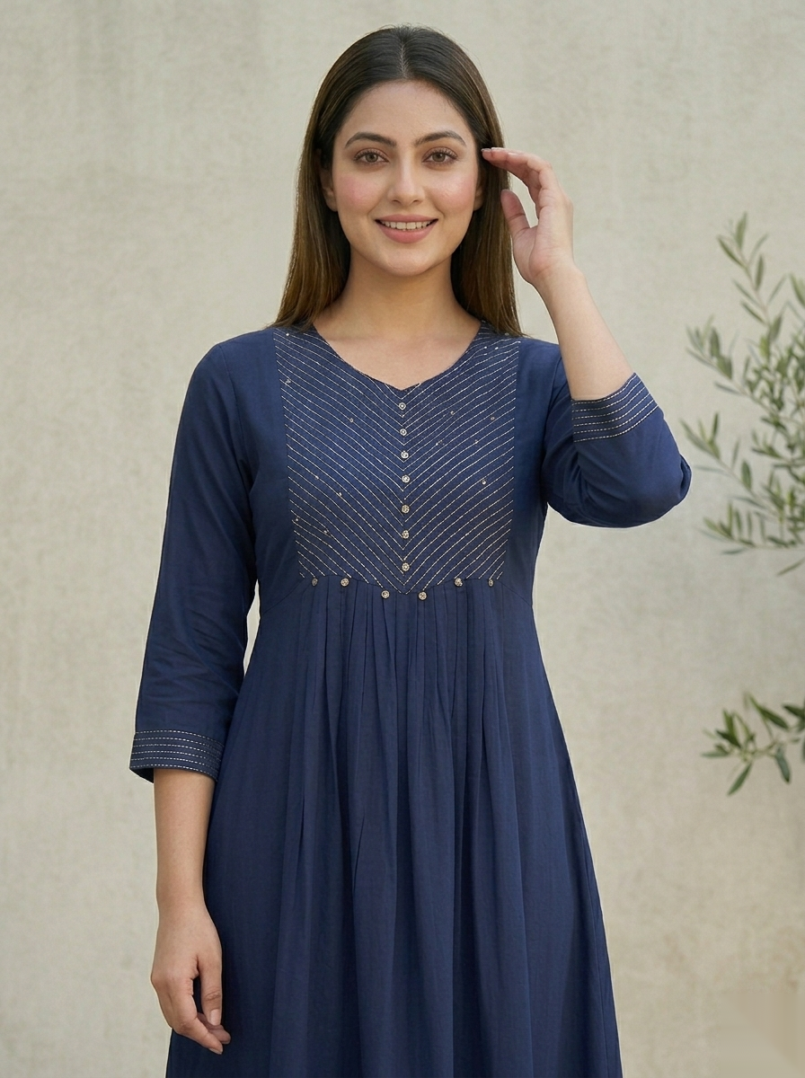 Dark Blue Long Top Umbrella Kurti