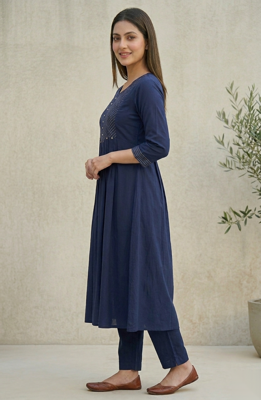 Dark Blue Long Top Umbrella Kurti