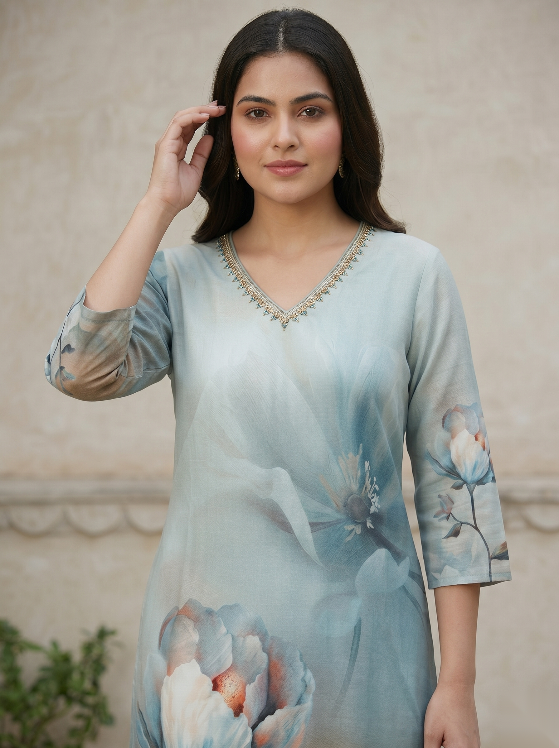 Blue printed Long Top Kurti