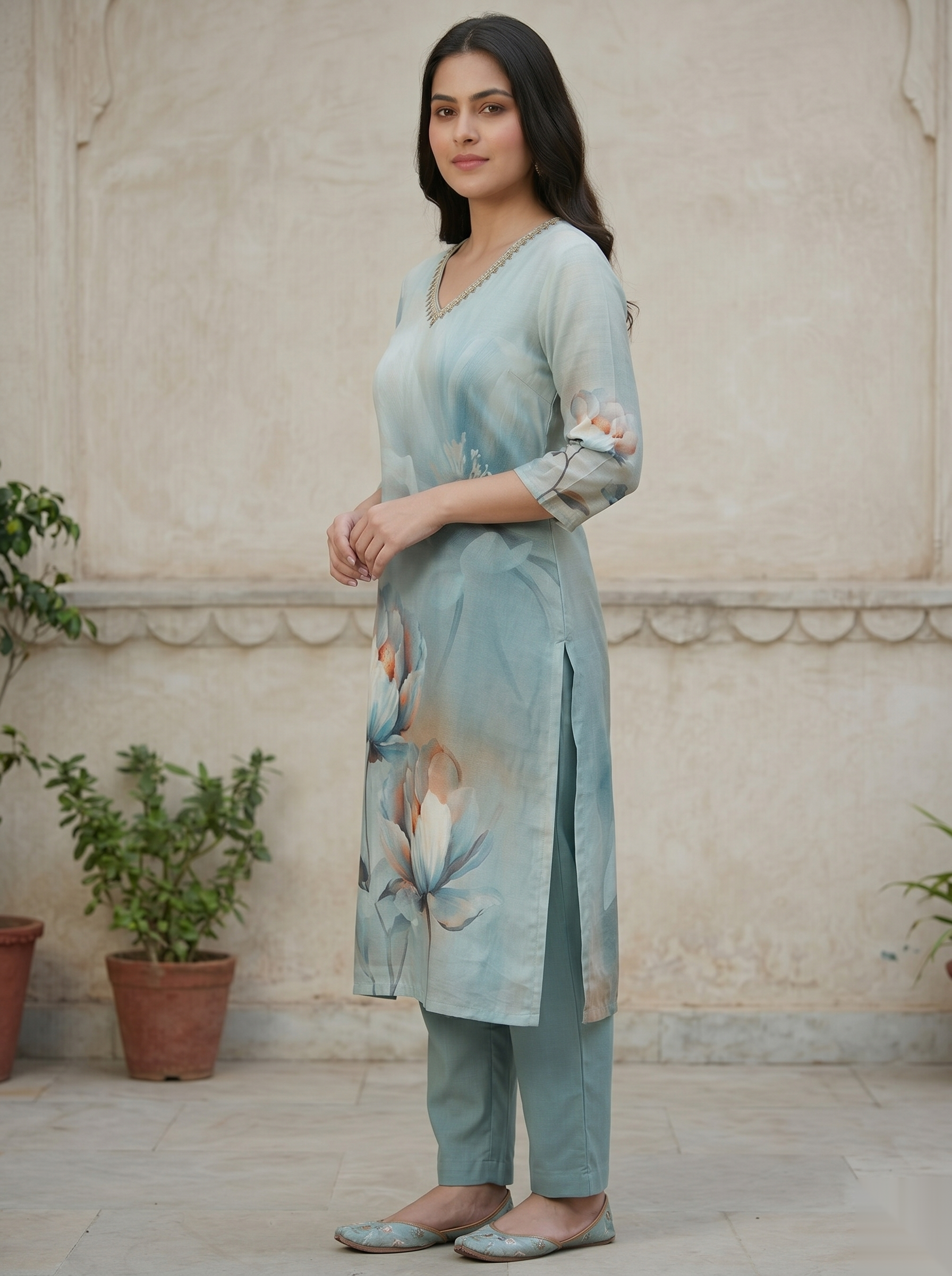 Blue printed Long Top Kurti