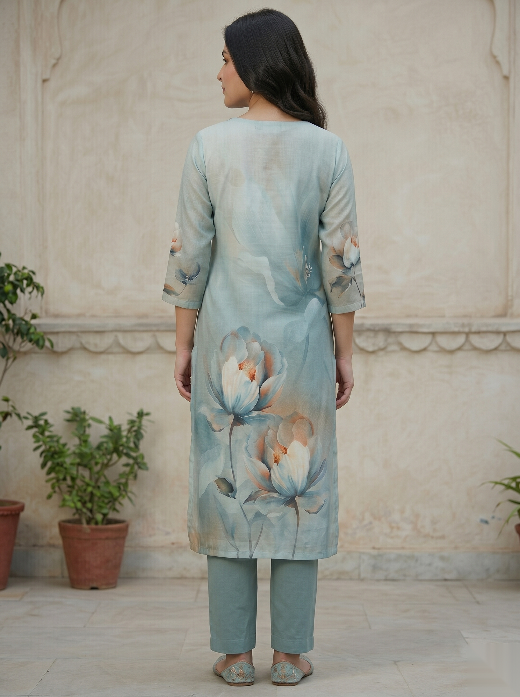 Blue printed Long Top Kurti