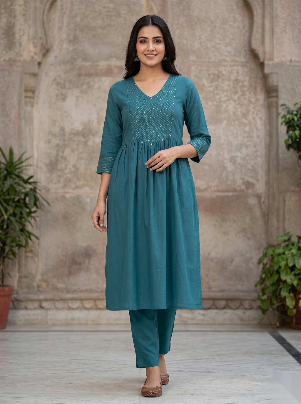 Ocean Blue Long Top Umbrella Kurti