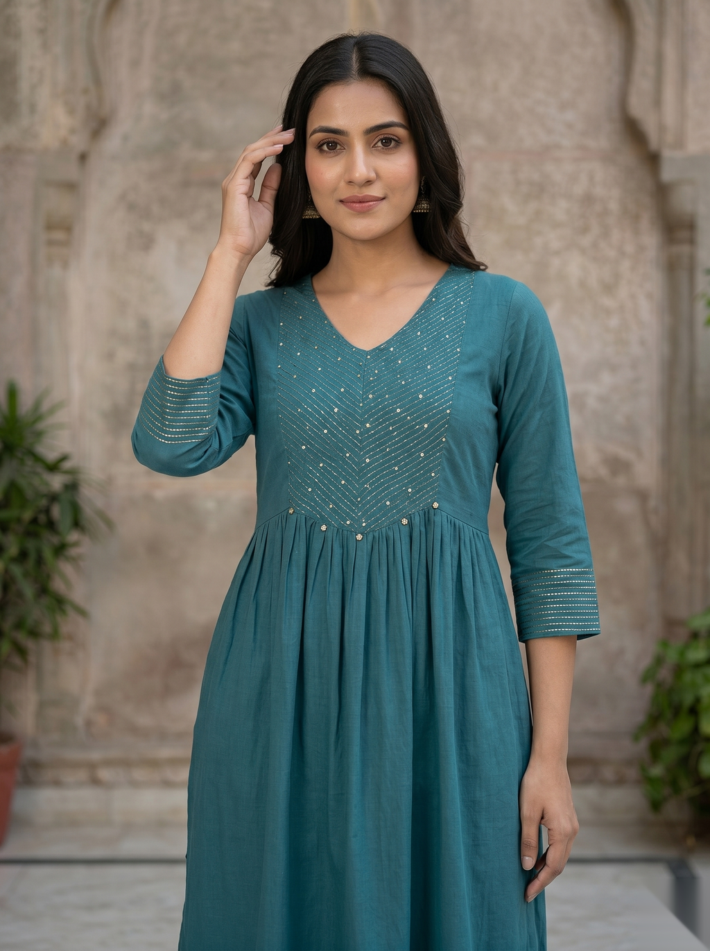 Ocean Blue Long Top Umbrella Kurti