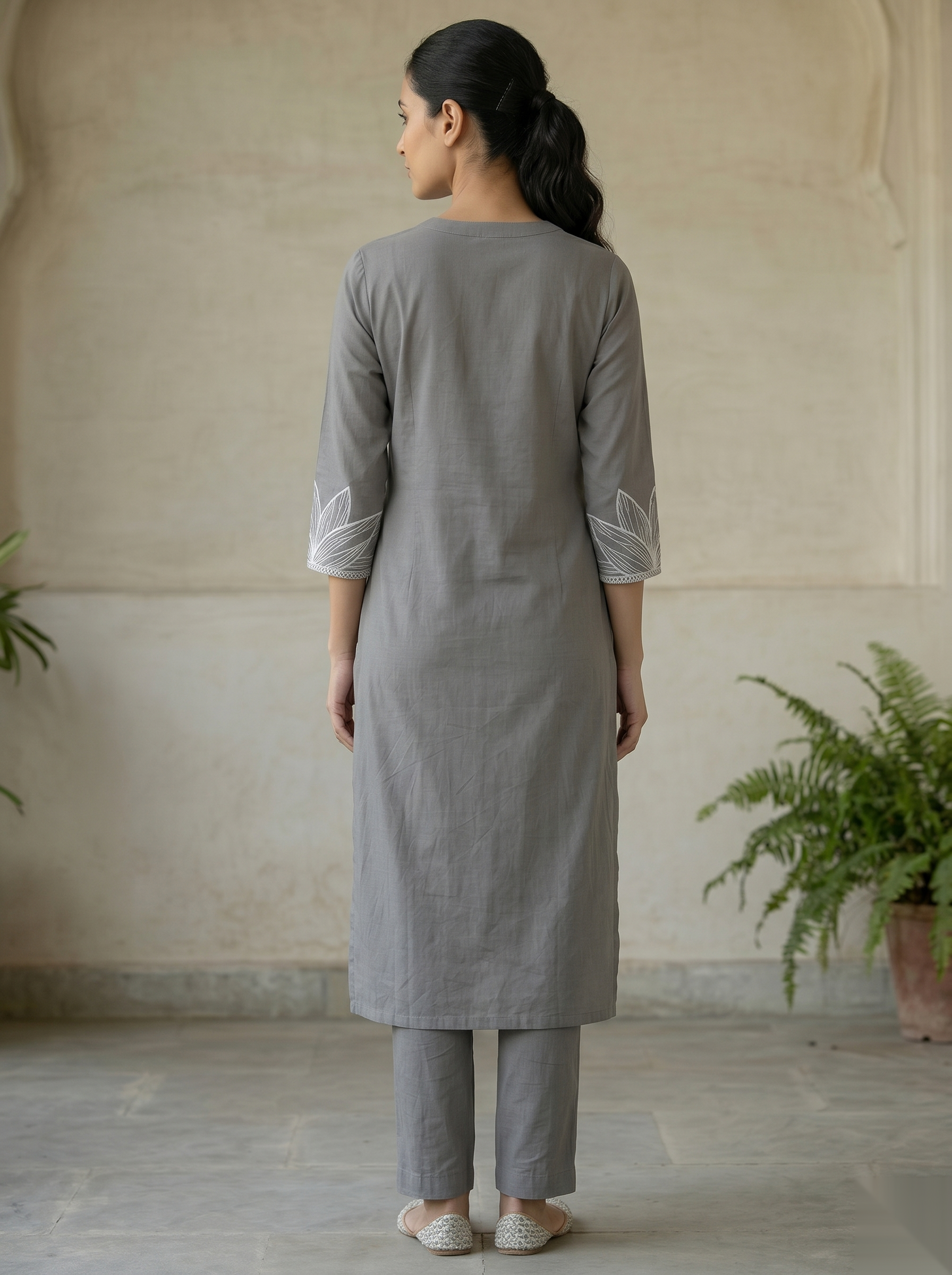 Grey - White Printed Long Top Kurti