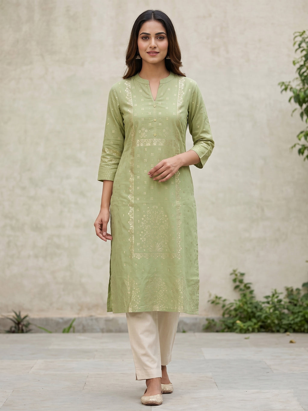 Green Gold Border Kurti