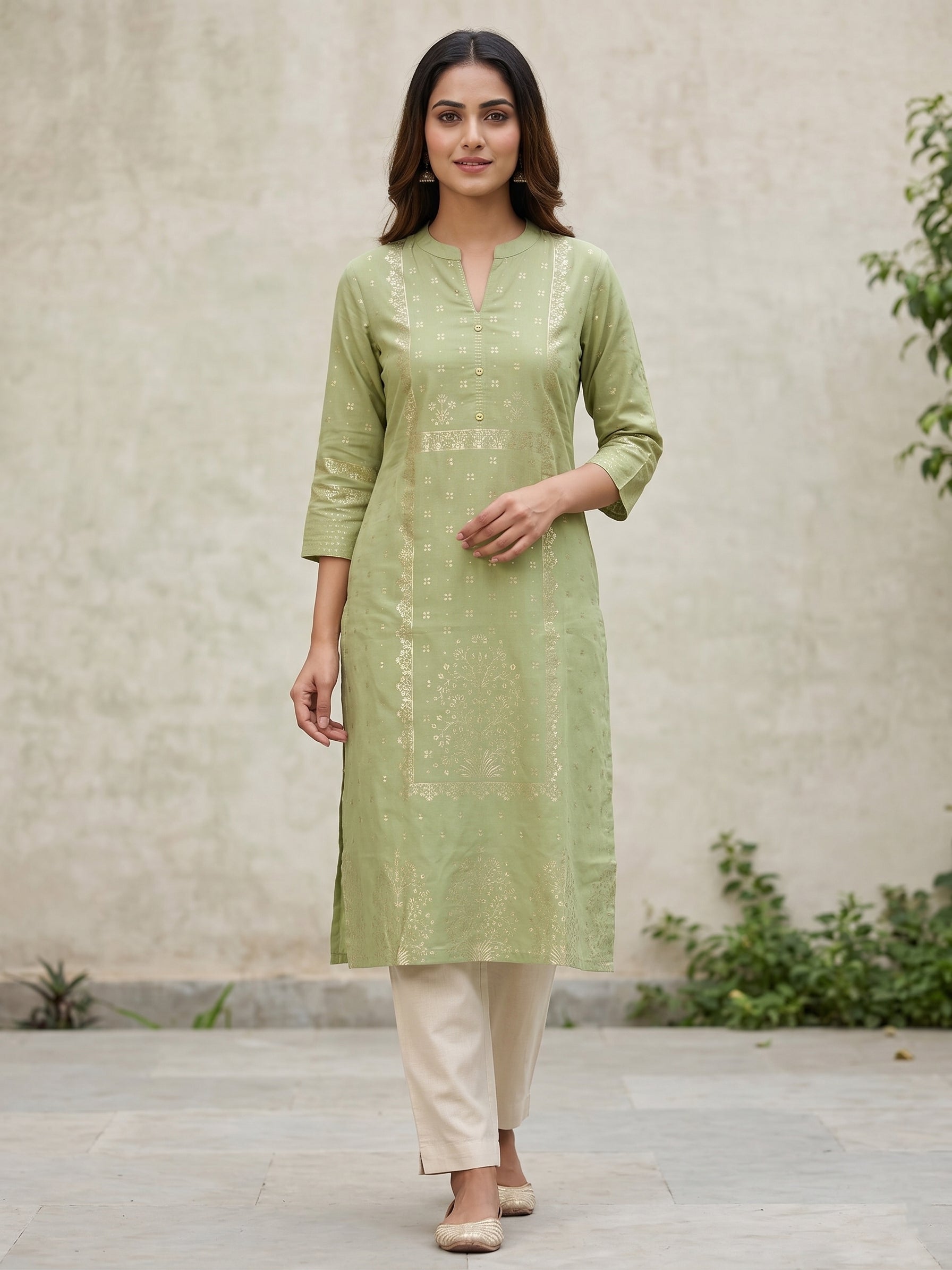 Green Gold Border Kurti