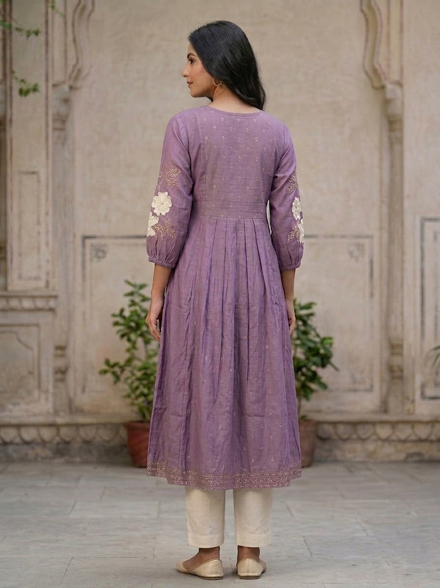 Lavender Hand Embroidery kurti