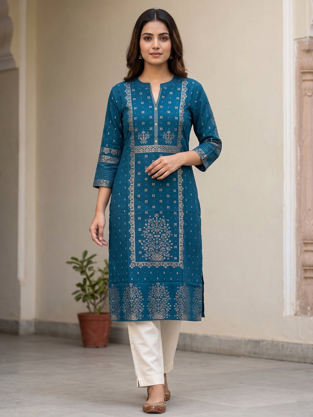 Green  Gold Border Kurti
