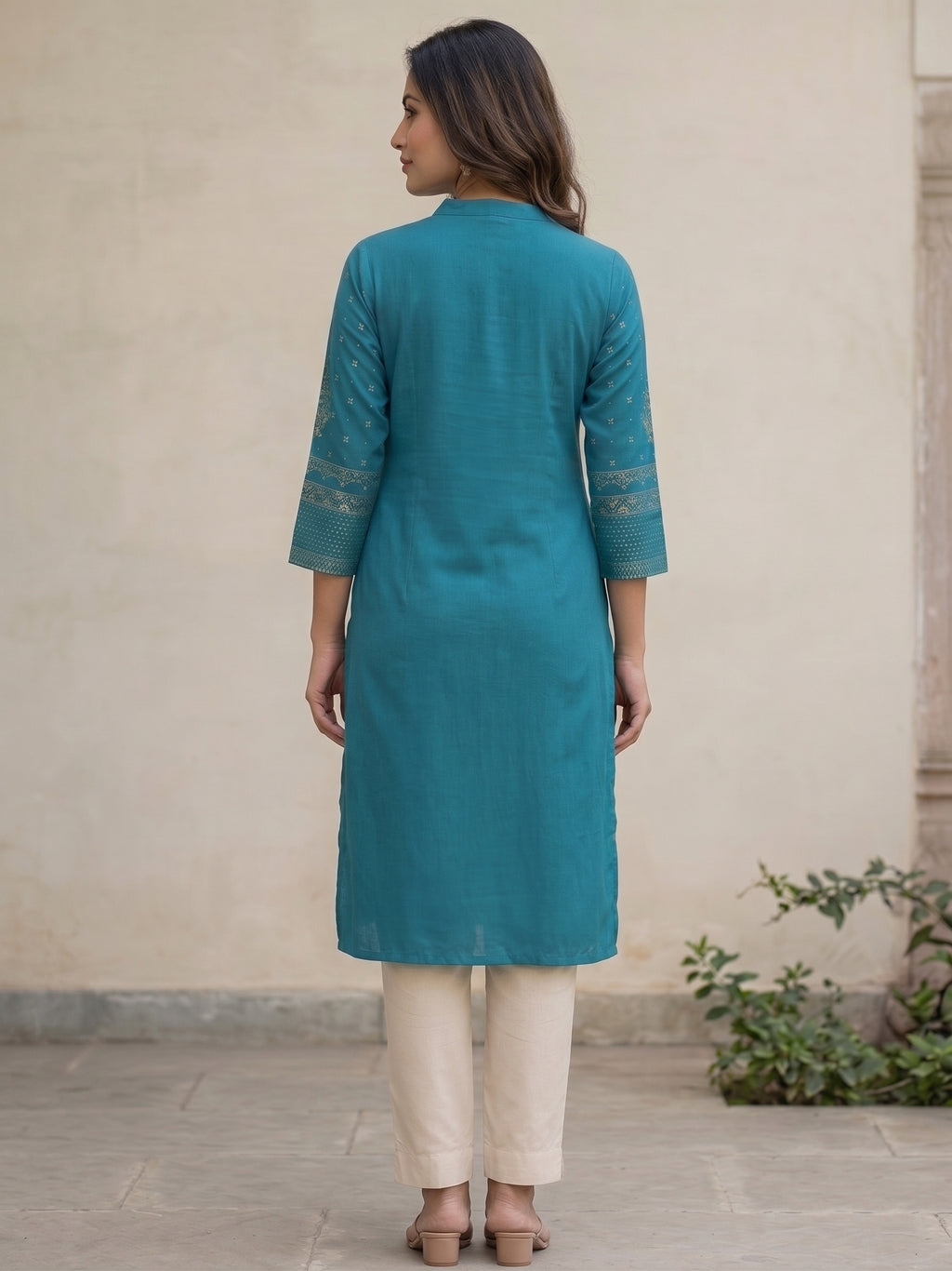 Blue Gold Border Kurti