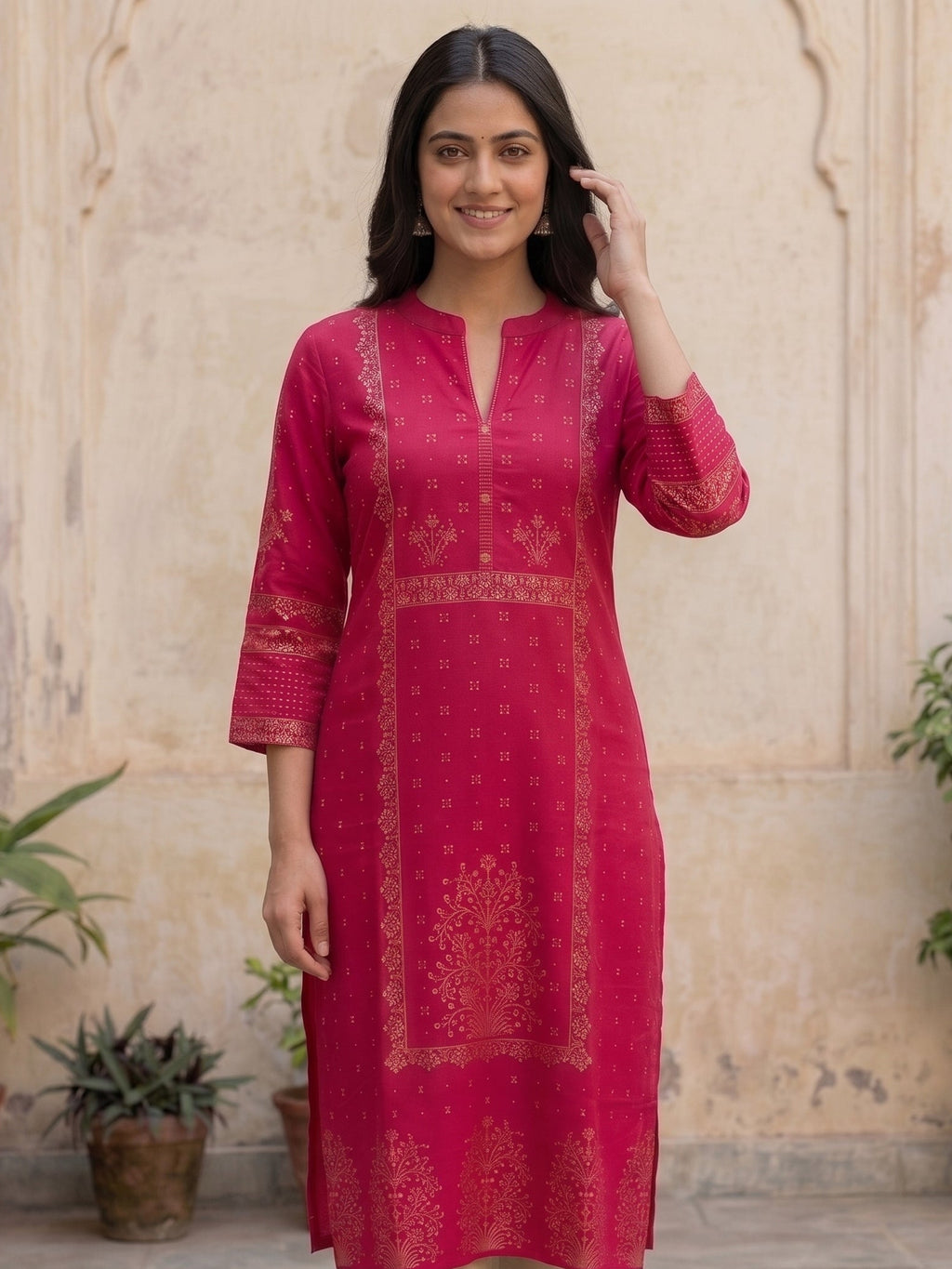 Red Gold Border Kurti