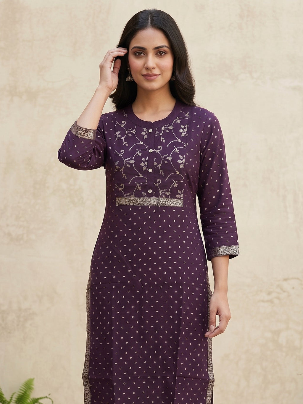 Purple Gold Border Kurti