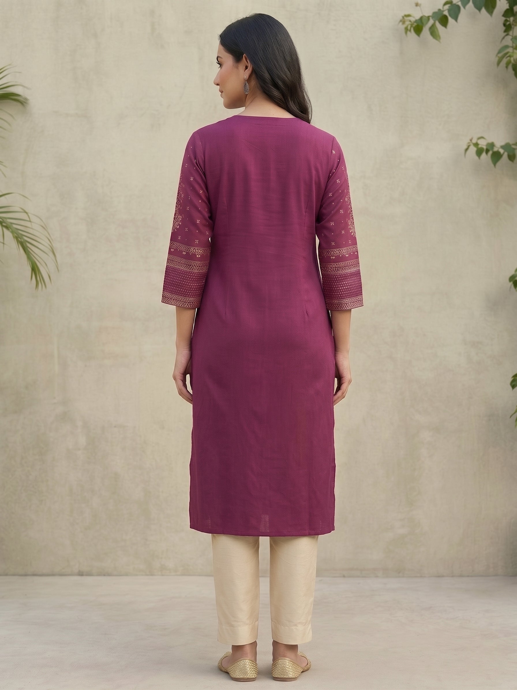 Purple Gold Border Kurti