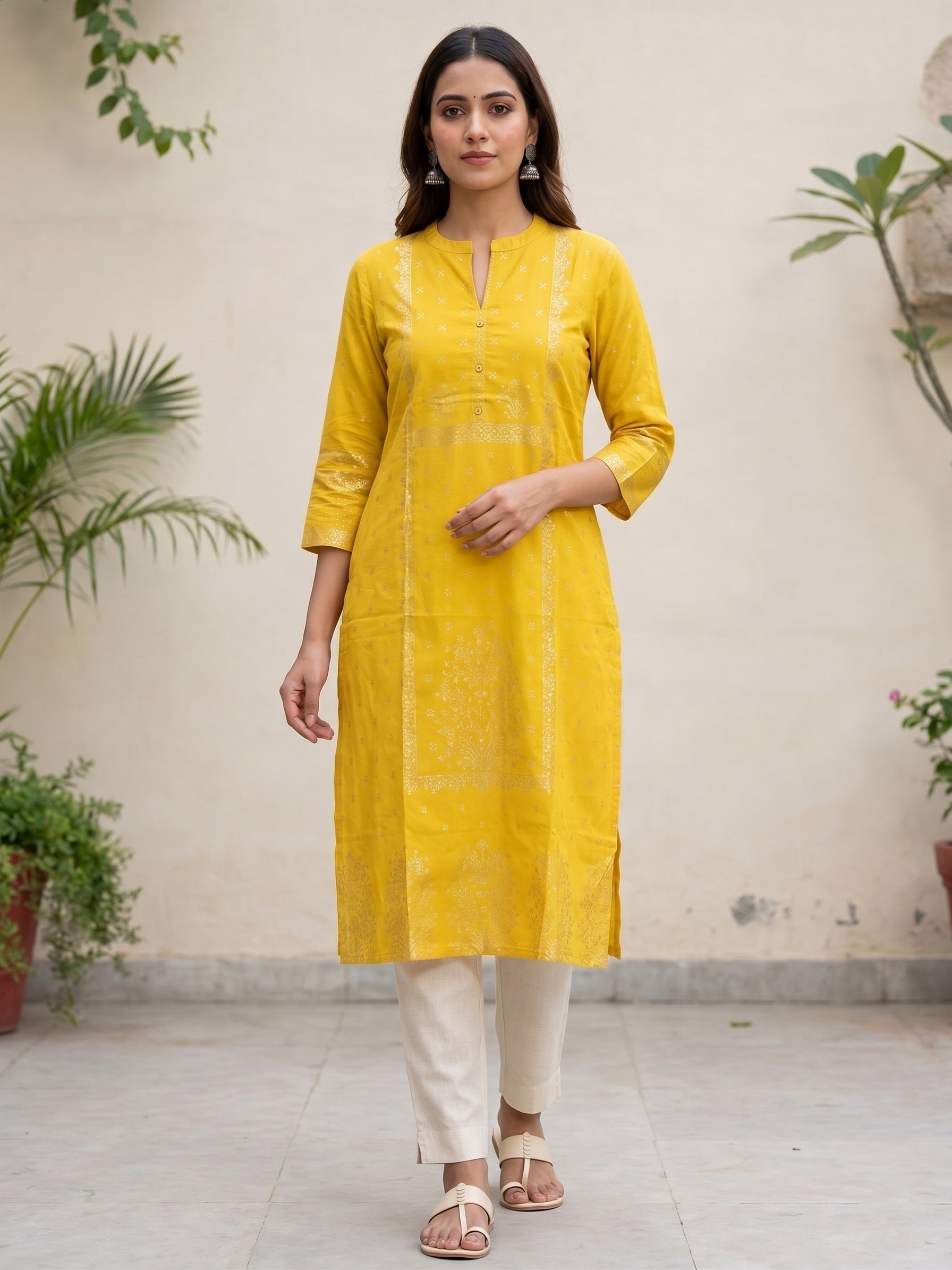 Yellow Gold Border Kurti