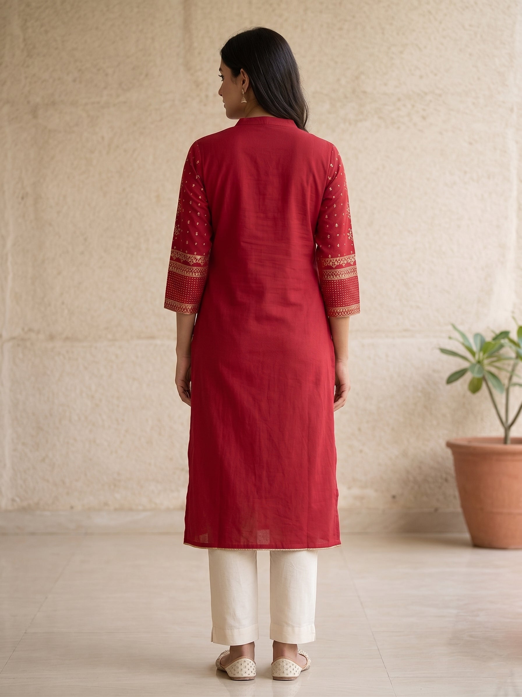 Red Gold Border Kurti