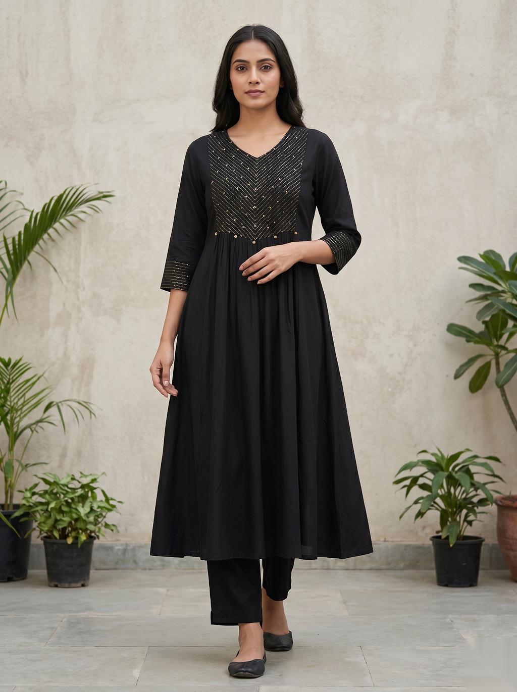 Black Long Top Umbrella Kurti