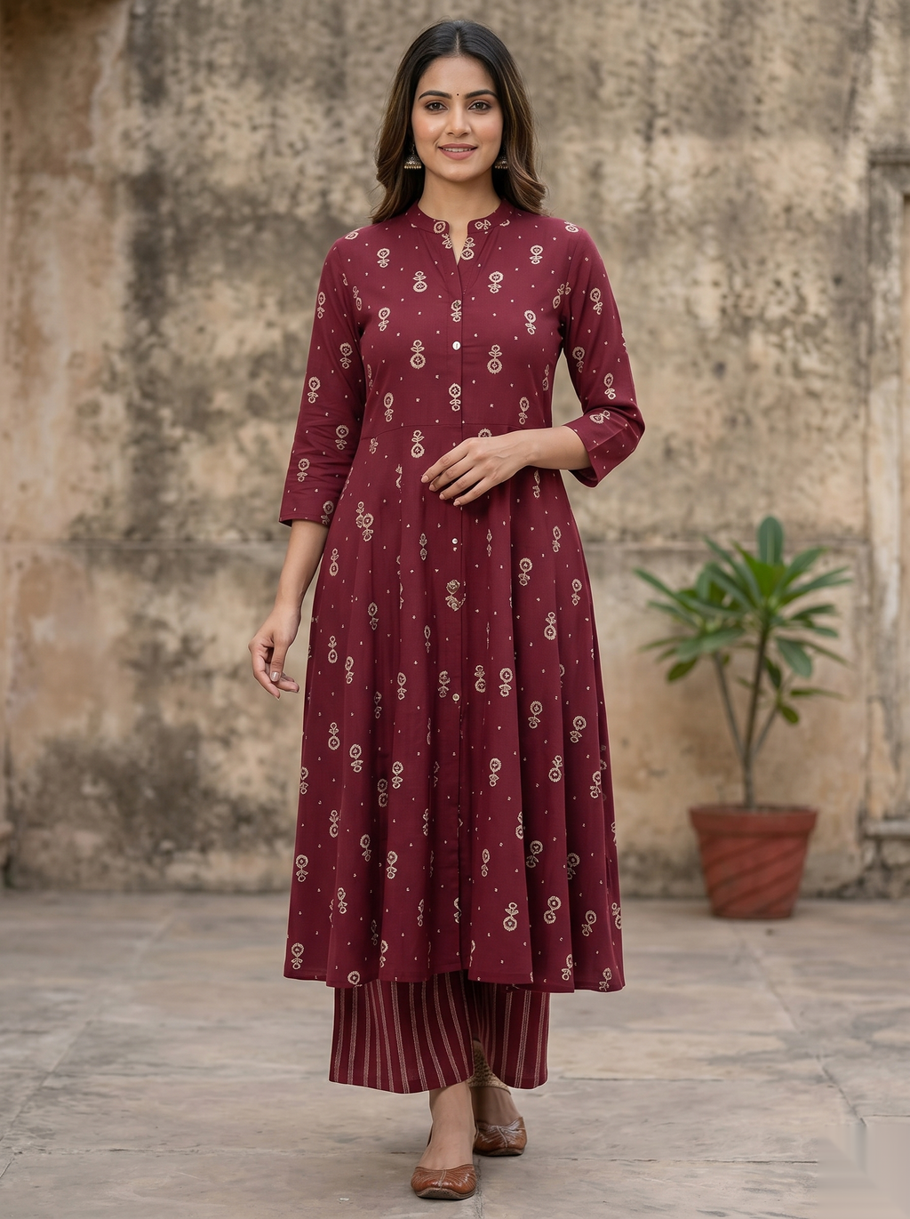 Red Chudidhar 2PC Palzo Set