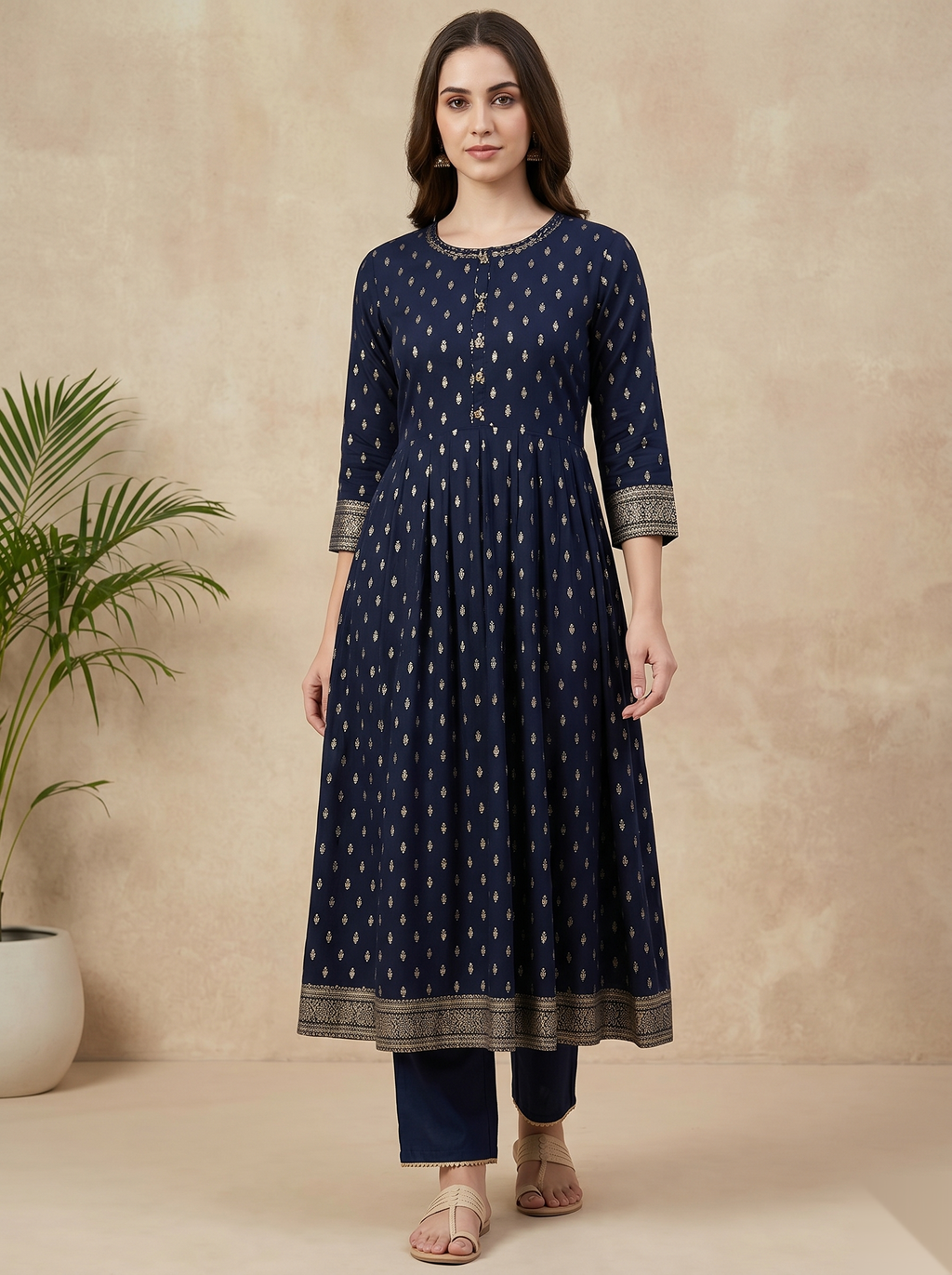 Dark Blue Long Top Umbrella Kurti