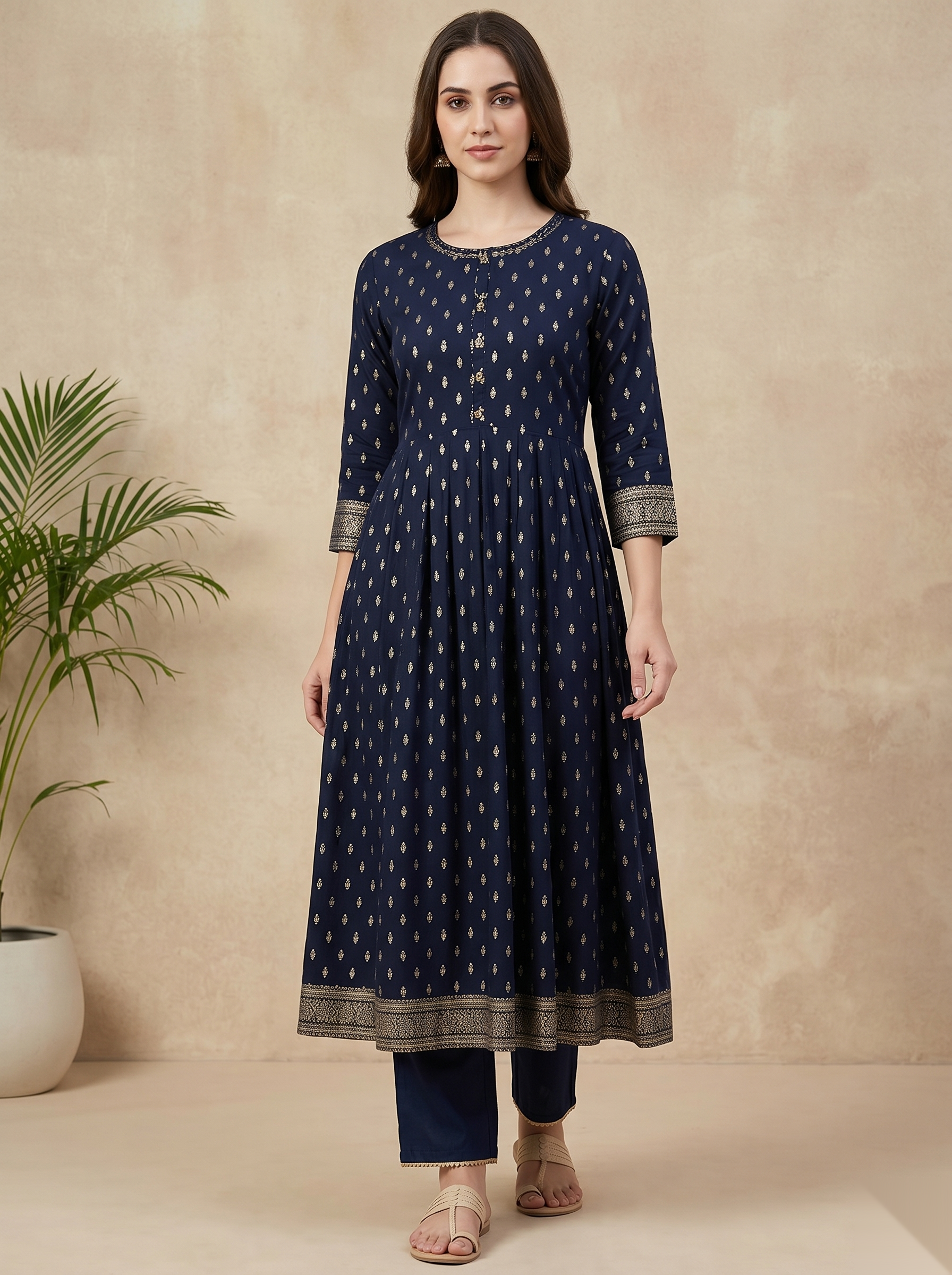 Dark Blue Long Top Umbrella Kurti