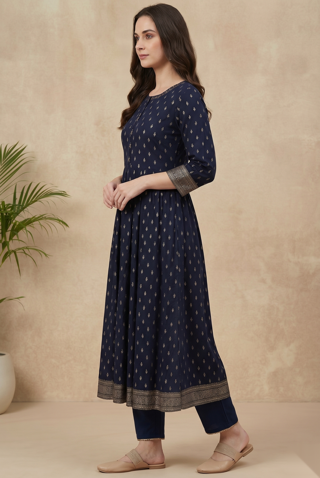 Dark Blue Long Top Umbrella Kurti