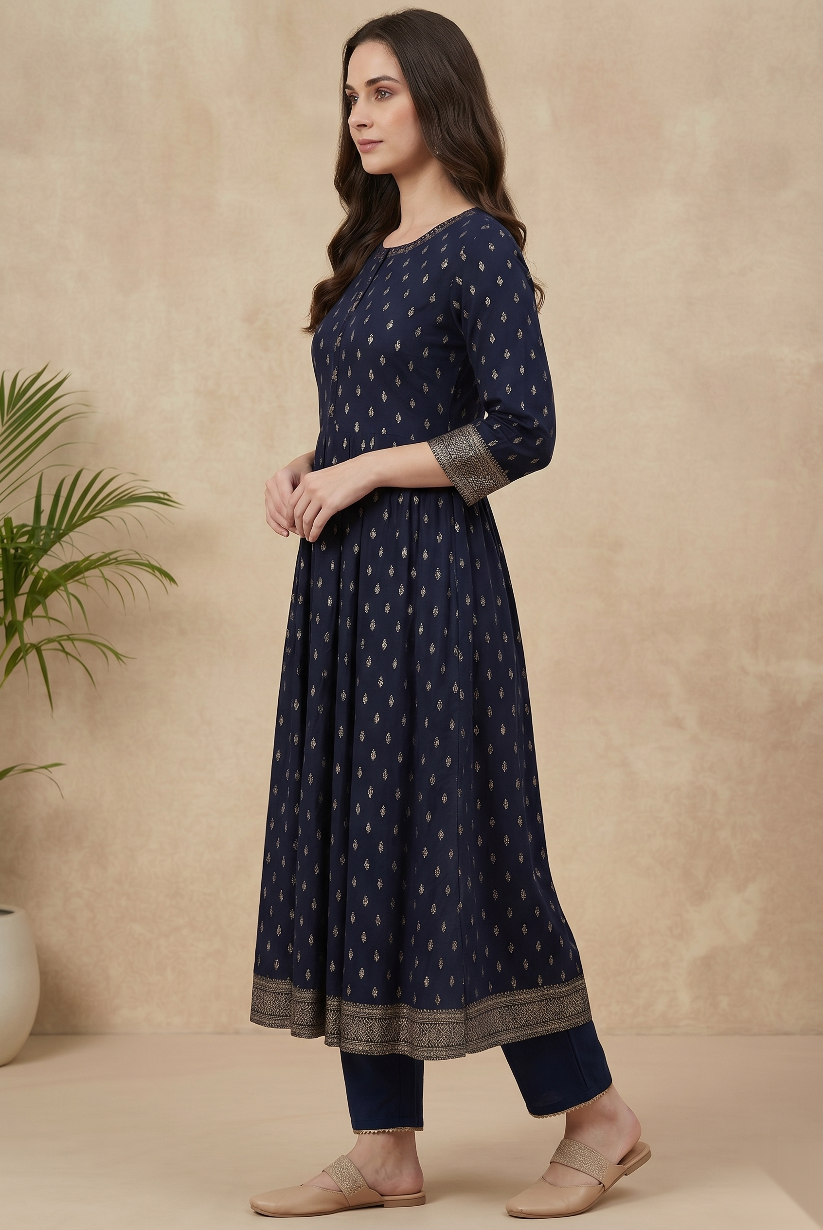 Dark Blue Long Top Umbrella Kurti