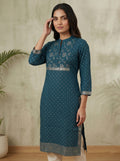Blue Gold Border Kurti