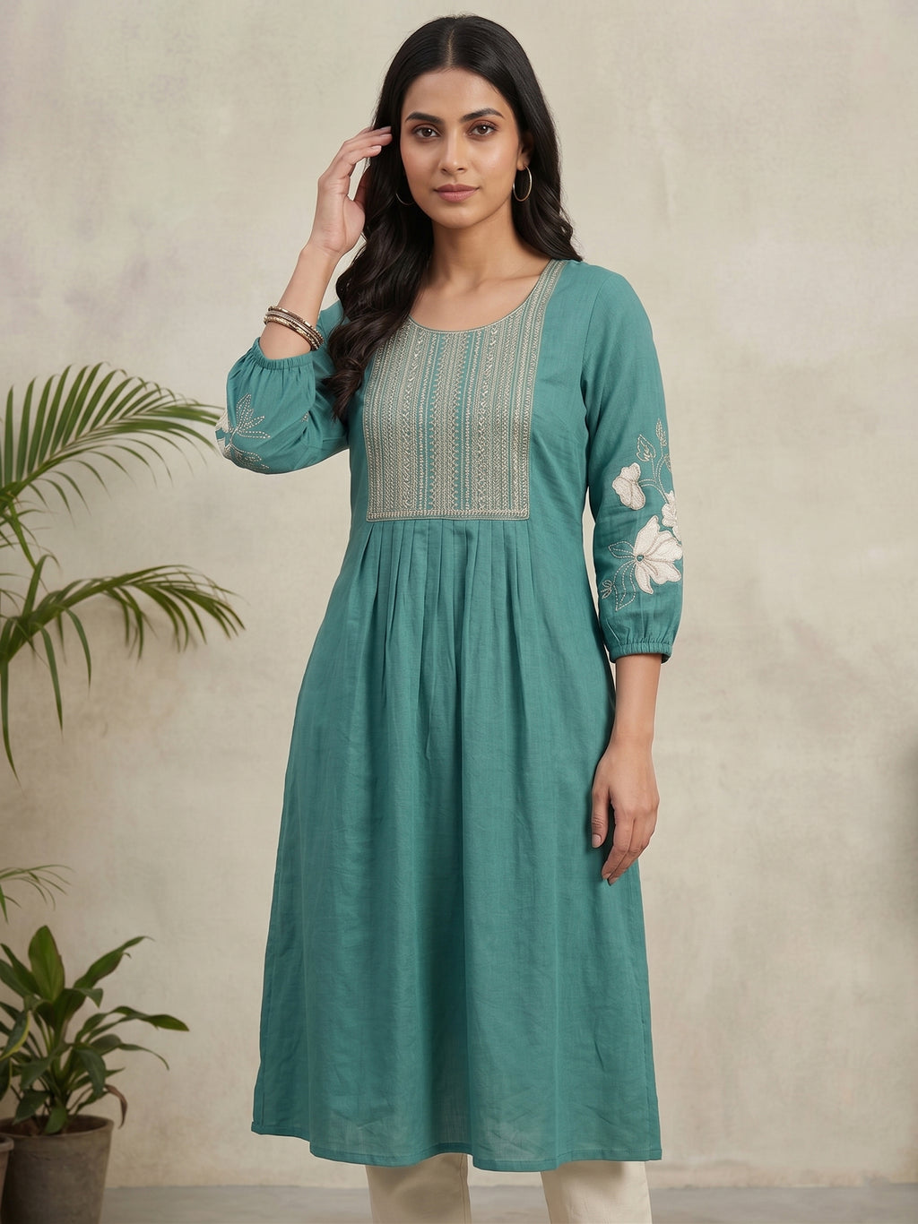 Aqua Blue Hand Embroidery Kurti