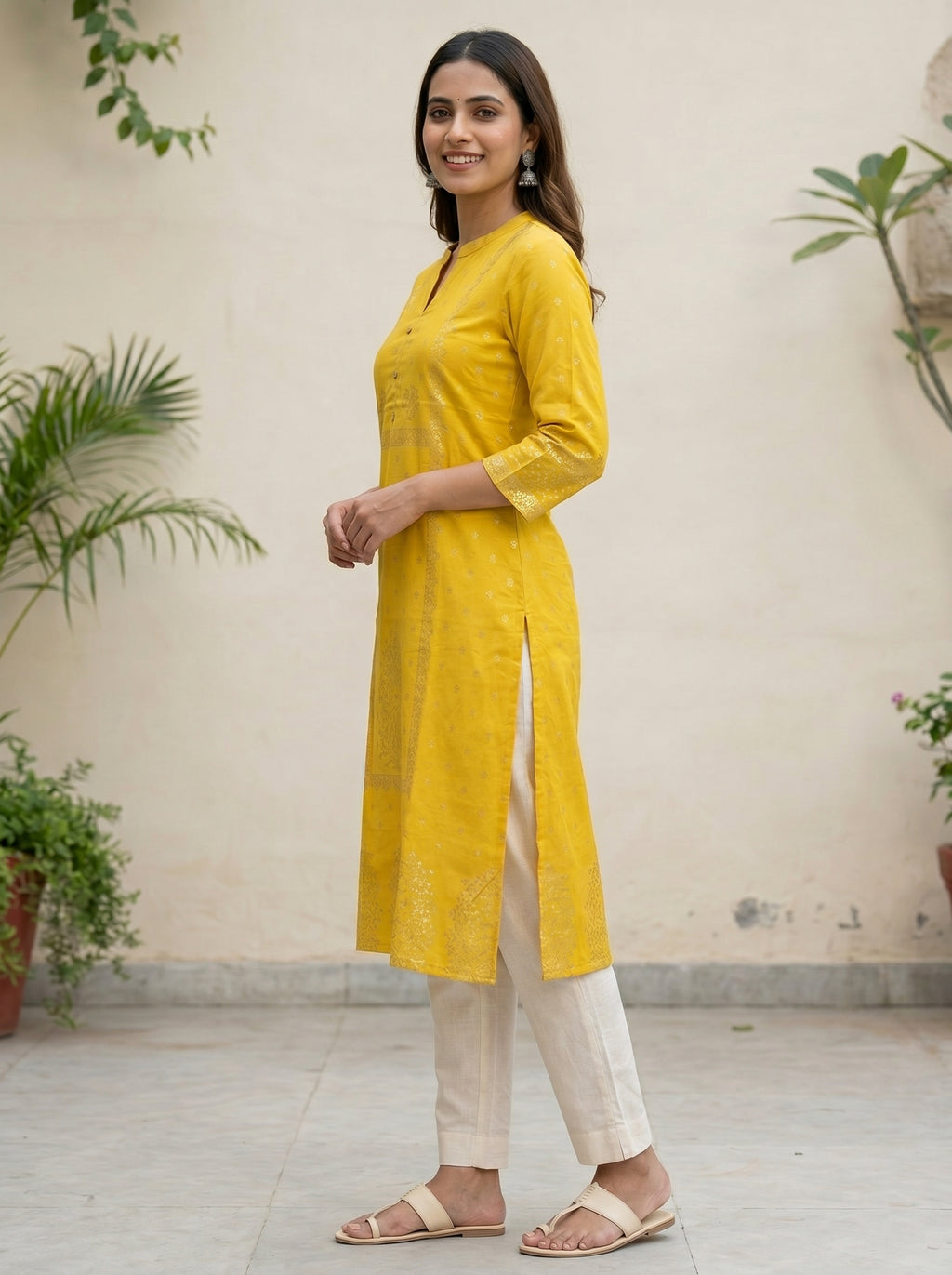 Yellow Gold Border Kurti