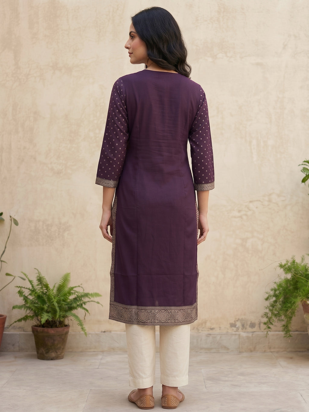 Purple Gold Border Kurti