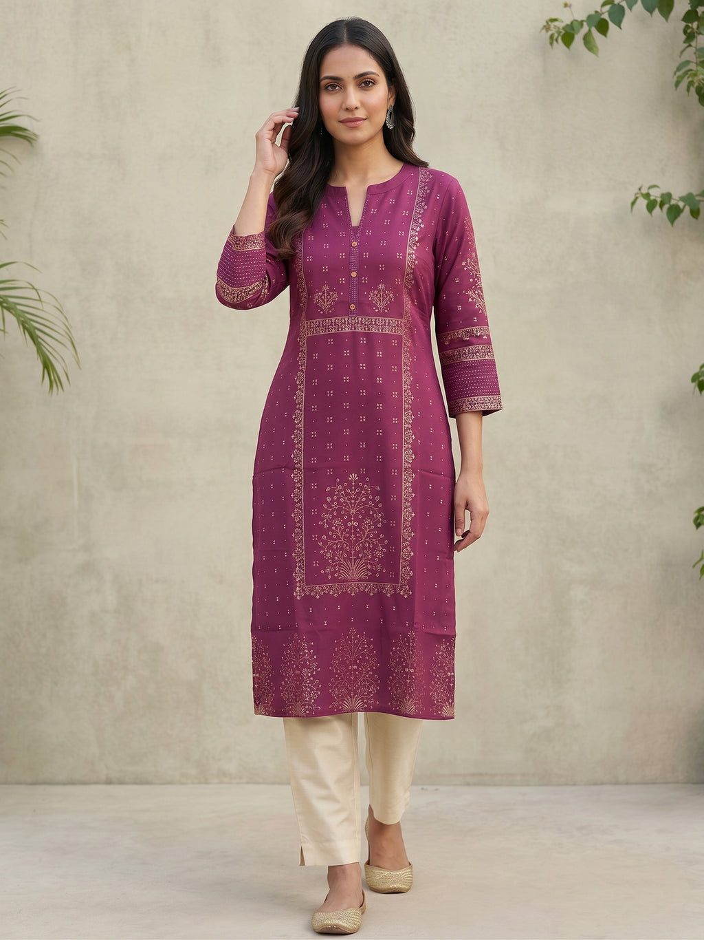 Purple Gold Border Kurti