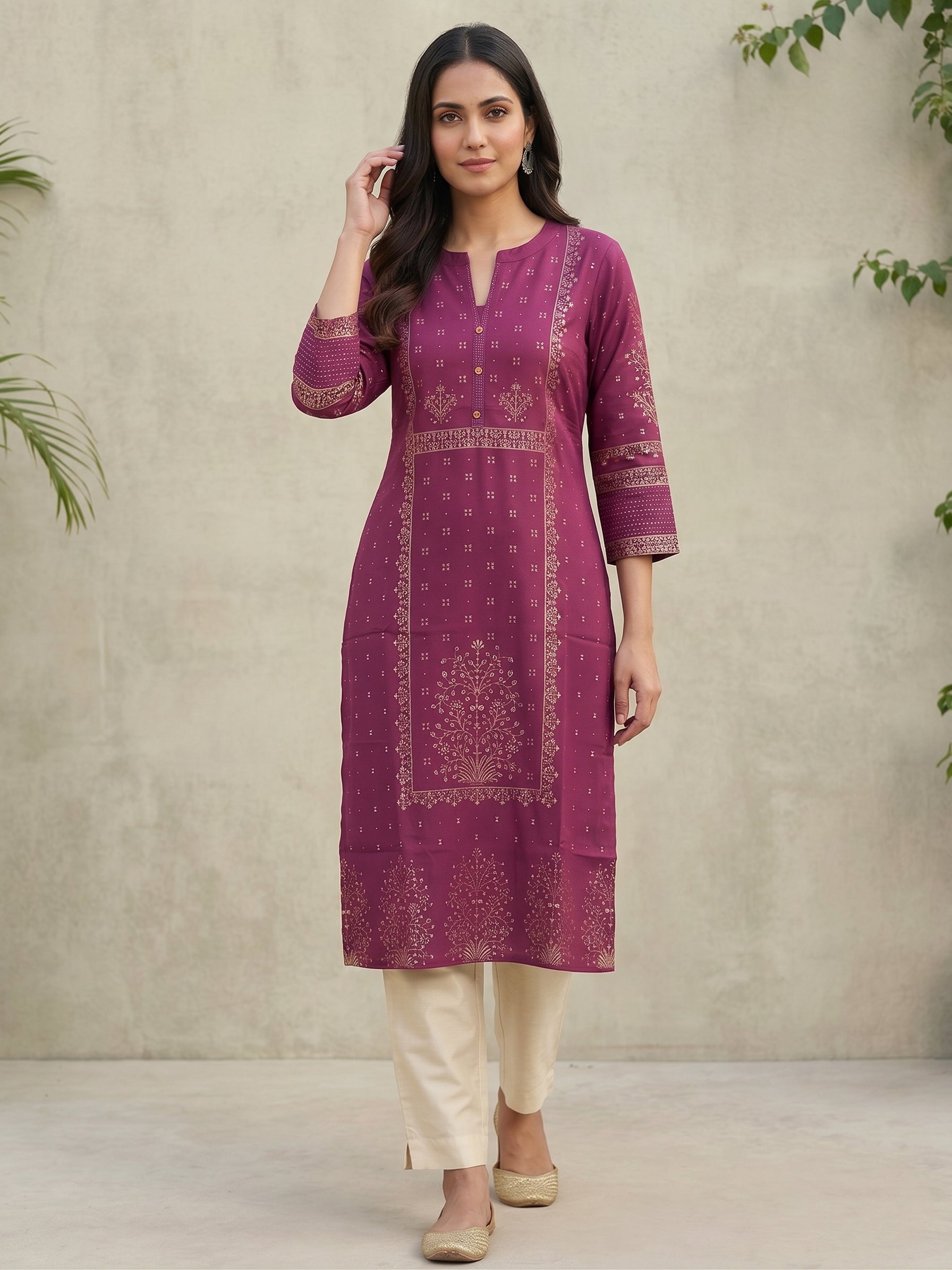 Purple Gold Border Kurti
