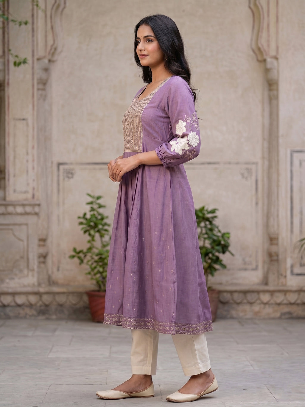 Lavender Hand Embroidery kurti