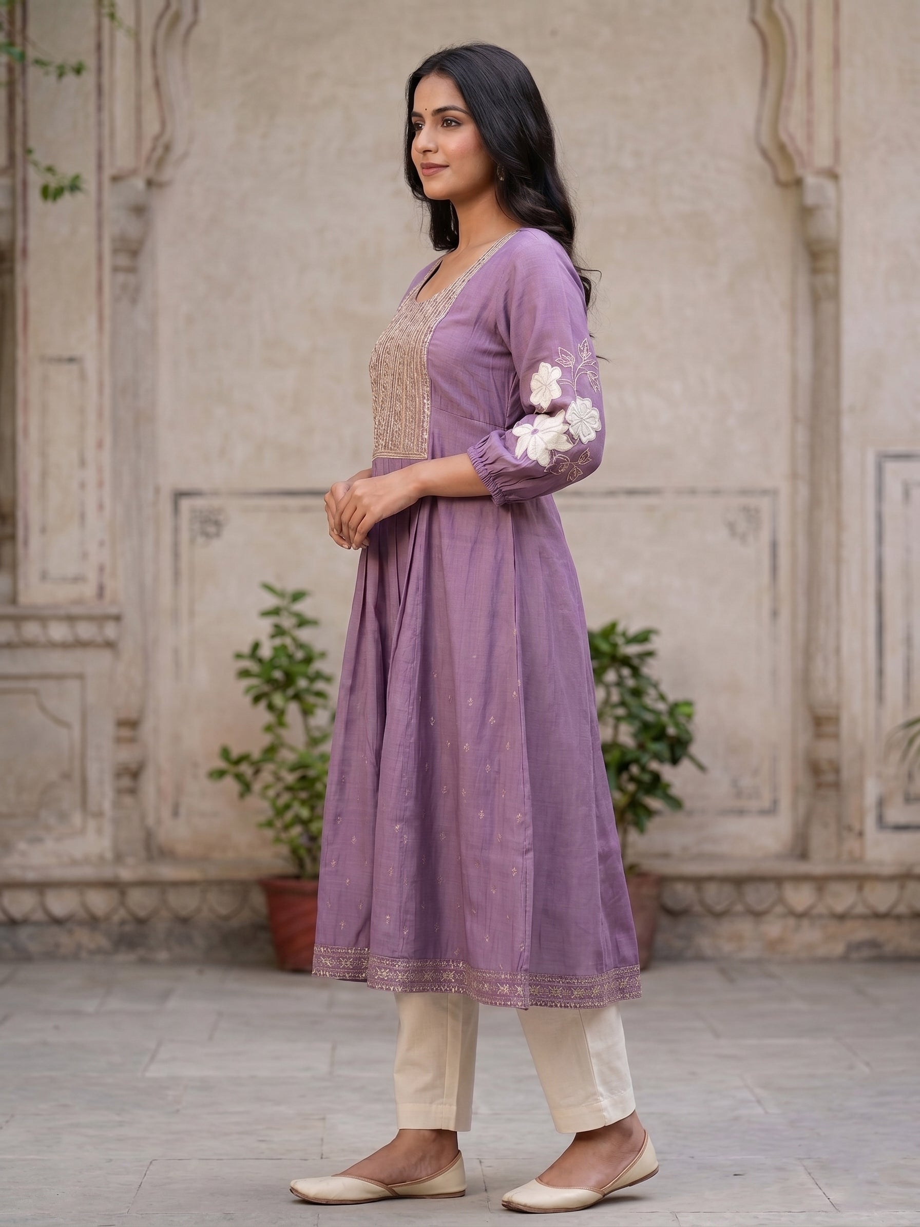 Lavender Hand Embroidery kurti
