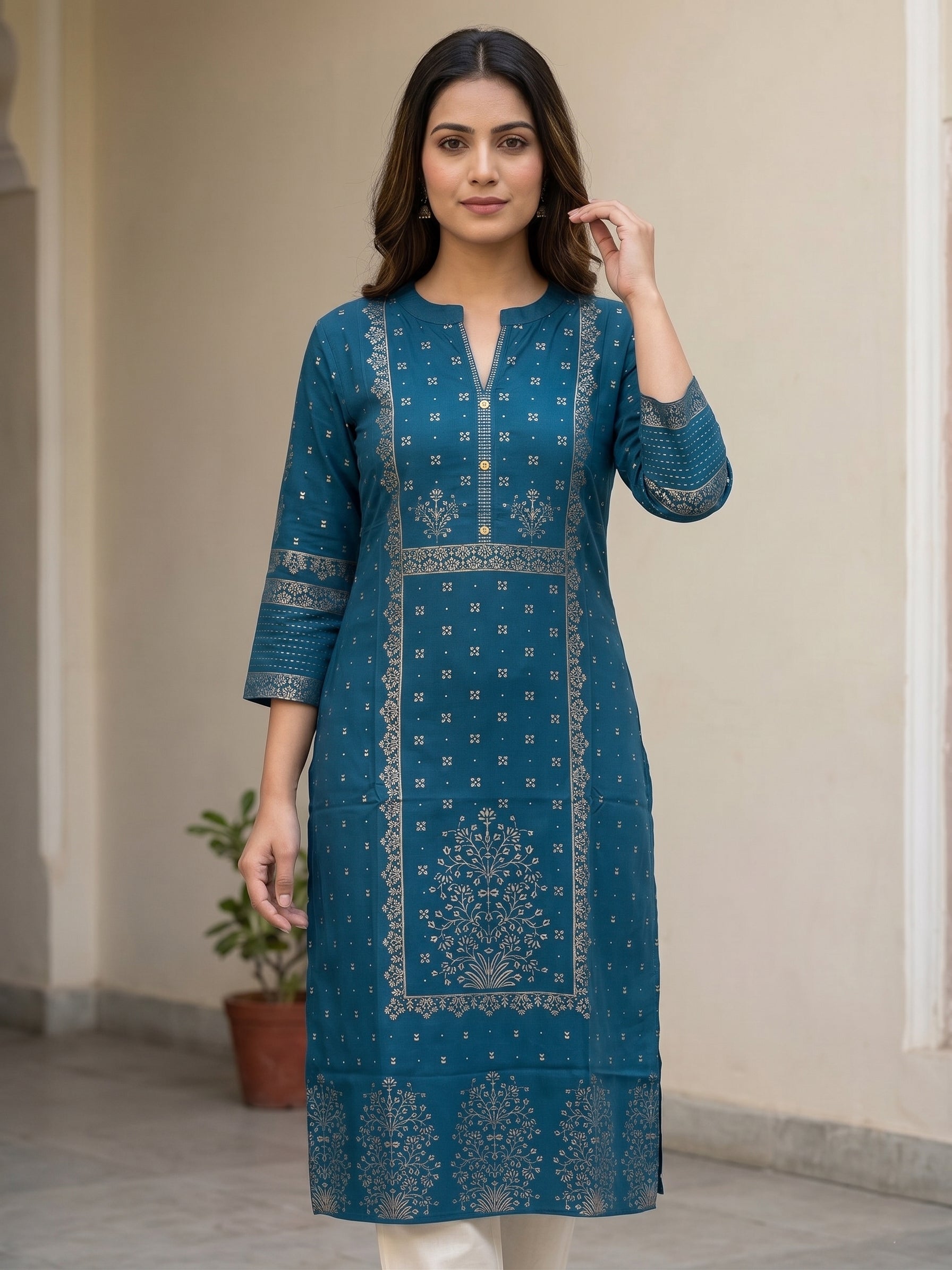 Green  Gold Border Kurti
