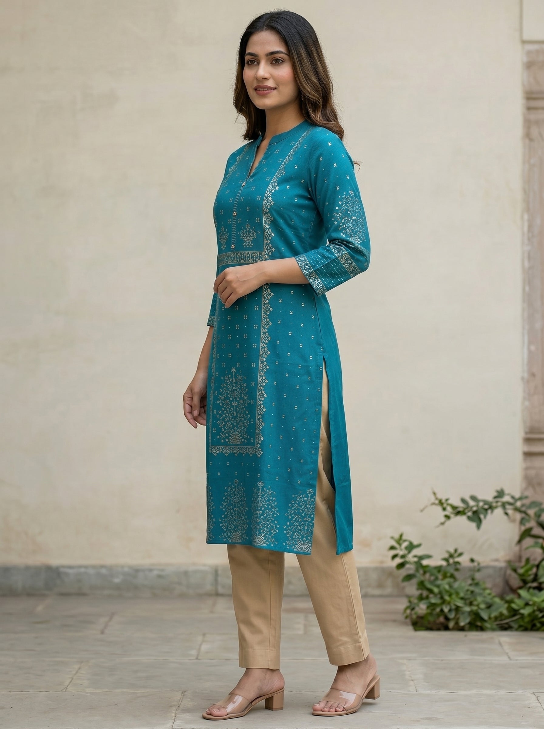 Blue Gold Border Kurti