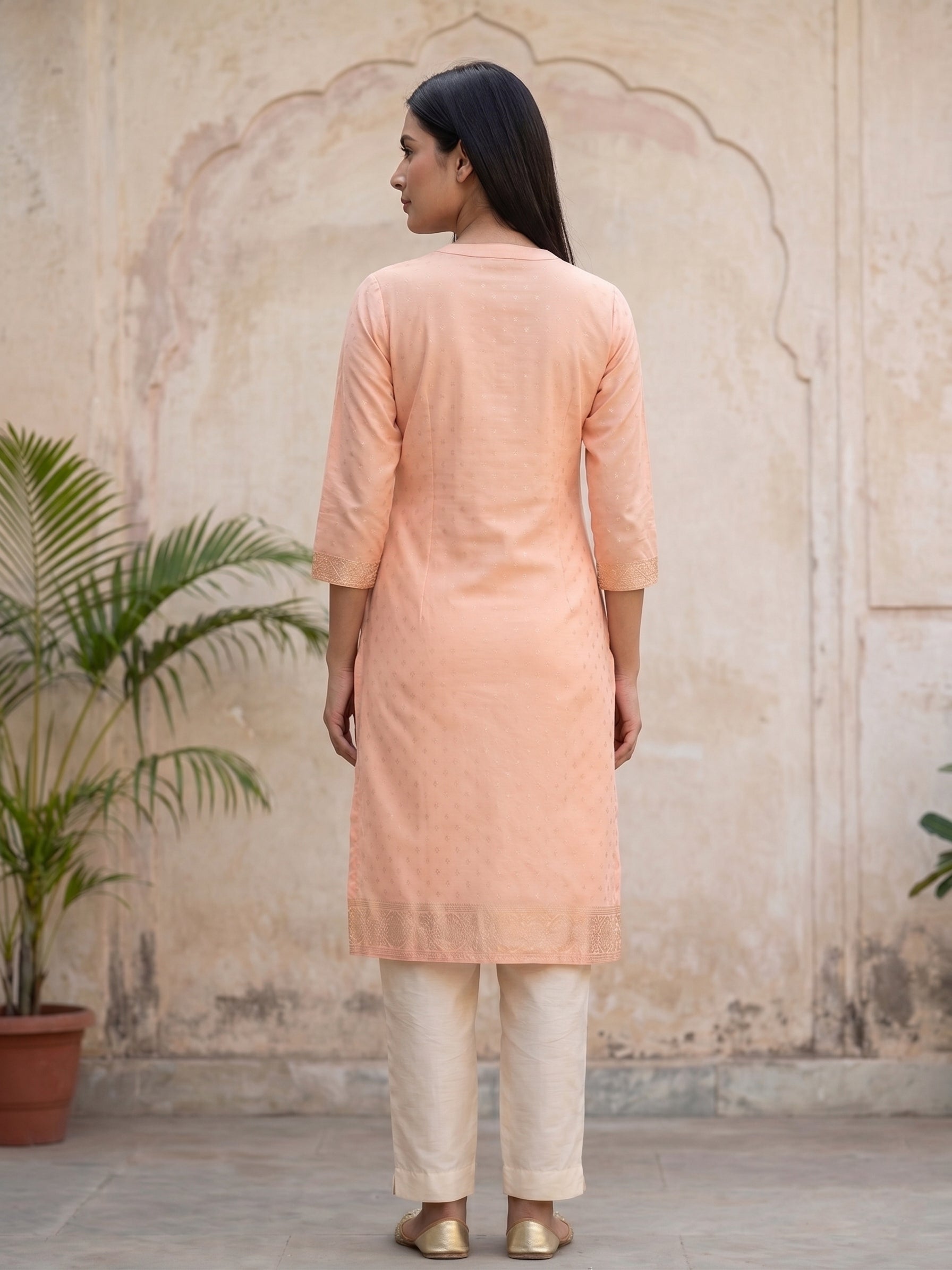 Pink Gold Border Kurti